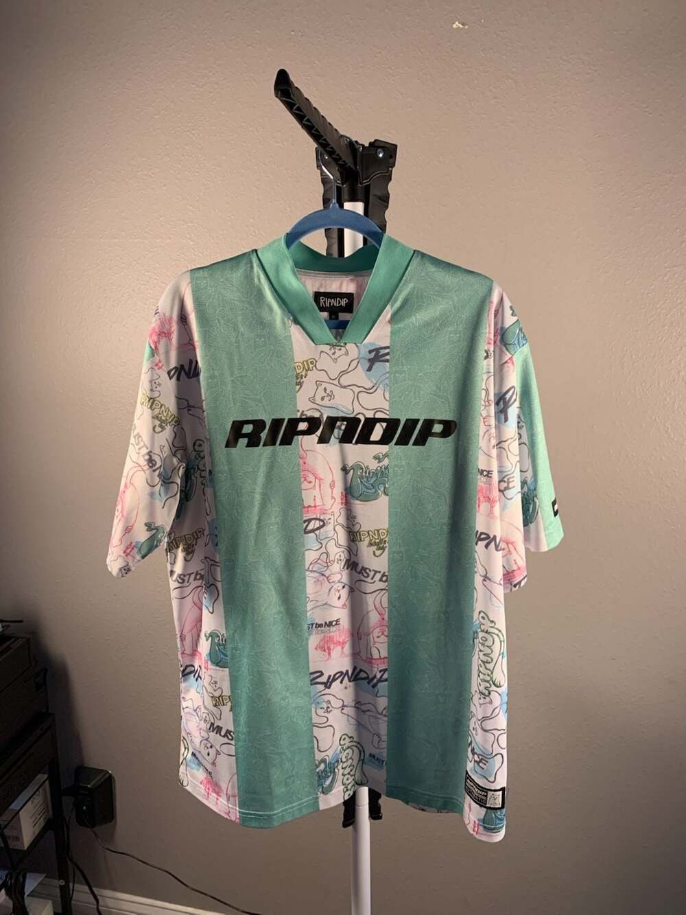 RIPNDIP Goalaso Nylon Soccer Jersey in White and Mint